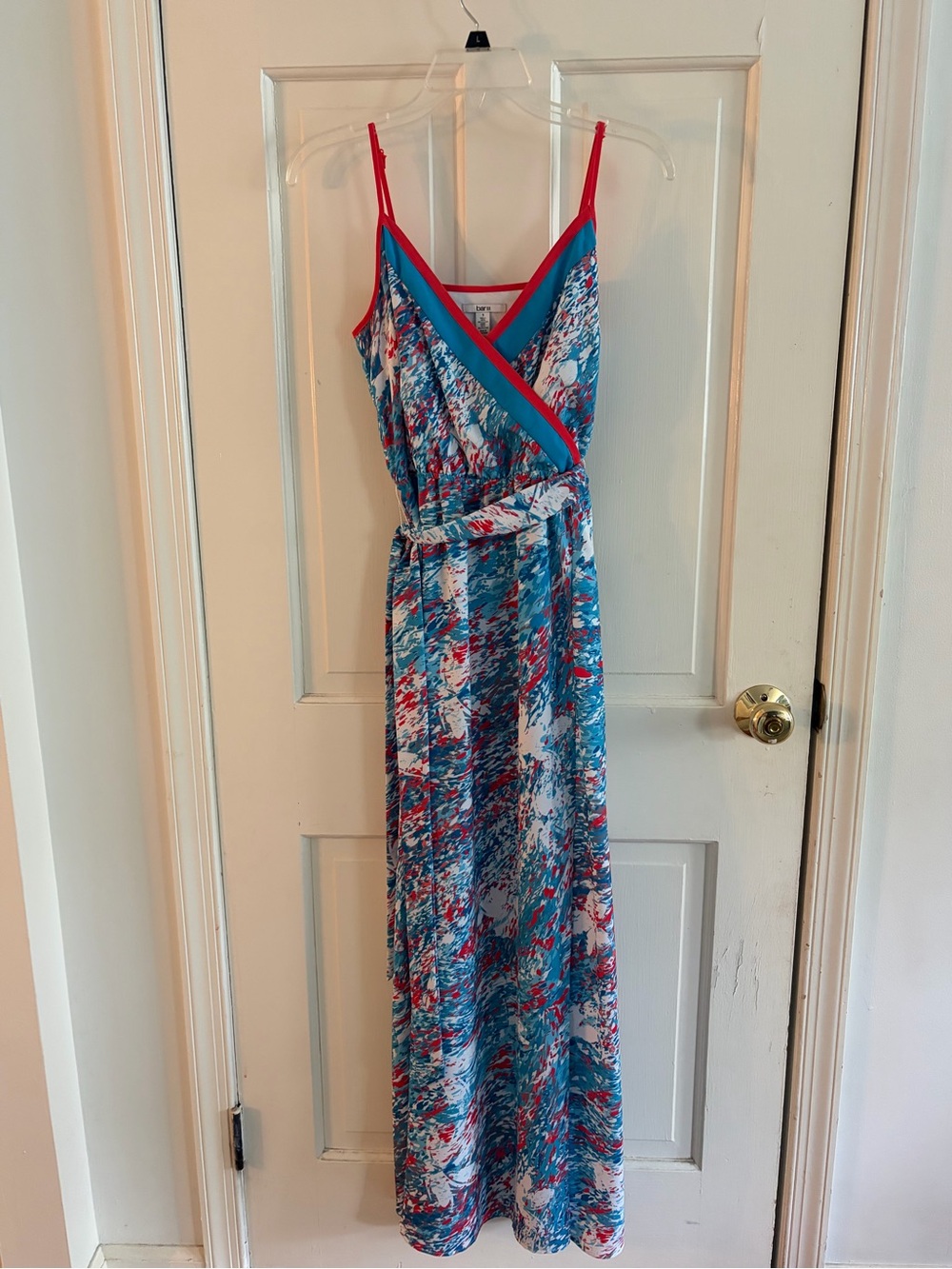 Bar III Blue Print Maxi Dress with Red Trim